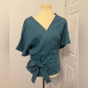 LinenLARA Stafany Handmade Steamed Linen Wrap Top  Luxe High Quality Size Large